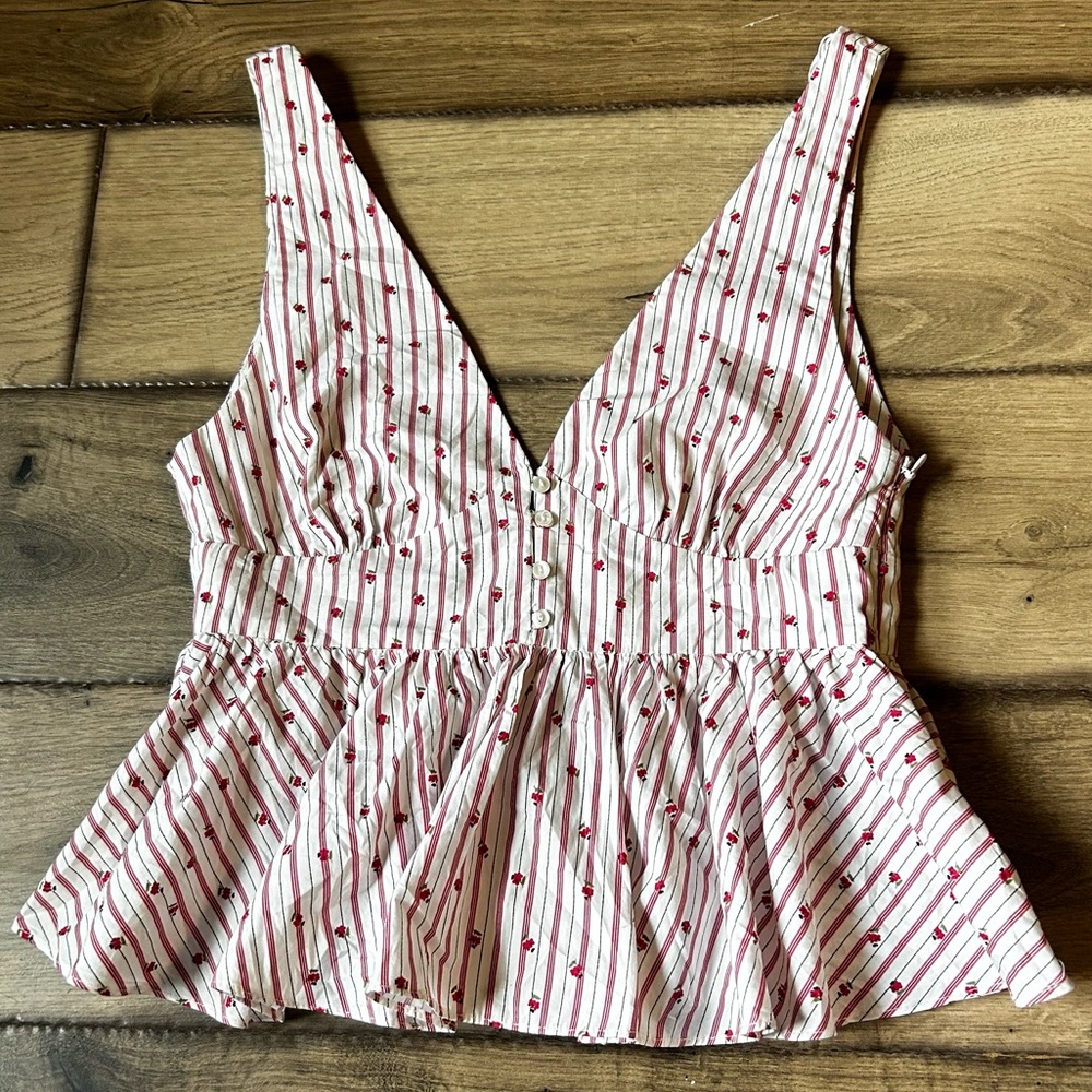 Zara Floral Pinstripe Peplum Summer Top